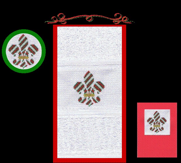 A red and white banner with a picture of a flower.