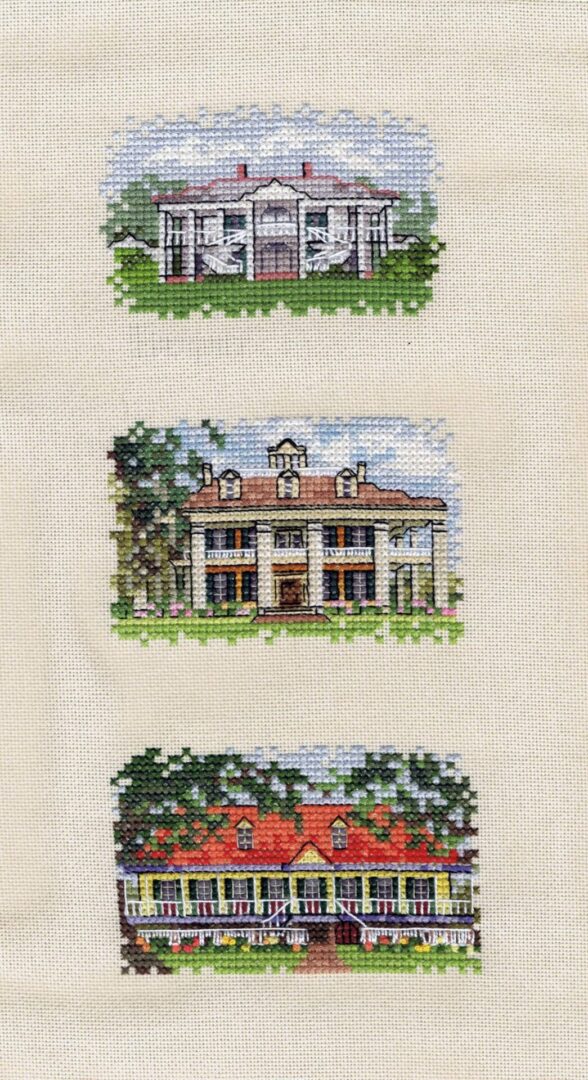 Cross-stitch artwork of a house
